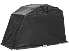 A Motoguard universal folding motorcycle shelter garage tent size XL, black, box opened and slightly