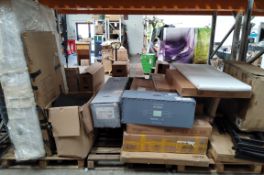 Three pallets of assorted flat pack furniture/homeware and related items.
