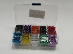 Twelve boxes of as new Standard Auto Blade Fuses, 100pcs per box.