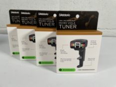 Three D'Addario Micro Violin Tuners and a Micro Viola Tuner (USB-C rechargeable), all boxed as new.