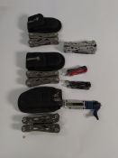 Seven pre-owned Gerber multi tools to include Suspension, Dime.