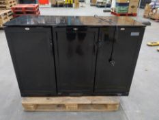 Preowned Polar GL017-02 triple solid door black back bar chiller.