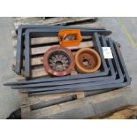 Six preowned steel alloy forks for forklift truck. Internal blade face measurements approx. 50cm x 1