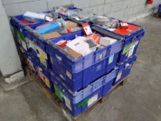 Ten crates of assorted goods including commercial, industrial, homeware and related (over 18s only)