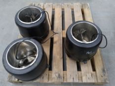 Three preowned Buffalo L715 soup kettles. 400w, 10Ltr capacity per kettle. Temperature Range: 35°C t