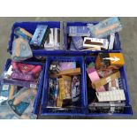 Five crates of as new adult sex toys, stimulants and accessories. (Over 18s only. Crates not include