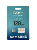 Ten as new Samsung EVO Plus 128GB MicroSDXC Cards UHS-I U3 with SD Adapters (EAN: 8806095464251).
