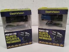 Two Dash vision 1080HD cycle / motorbike cameras, Quicklox phone case and BMW Motorrad USB charger.