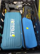 Five pre-owned power tools to include Erbauer EMCS650, DeWalt DCG405 angle grinder, DeWalt McLaren D