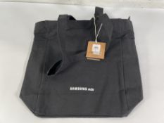 Approximately 50 as new VINGA Hilo AWARE recycled canvas zip totes (marked SAMSUNG Ads).