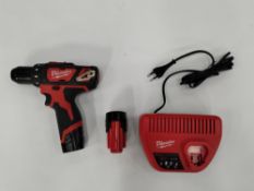 Preowned Milwaukee Compact Brushless Drill Driver with 2x batteries and charger, (M12 BDD).*UK adapt