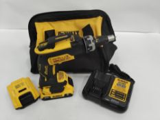 A DeWalt 20V Max Drywall screw gun, 2x 20V 2AH Batteries, battery charger unit and DeWalt carry bag,