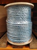 As new Polyrope 3 strand, blue, 14mm, 100 meter reel.