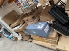 Three pallets of assorted flat pack furniture/homeware and related items.