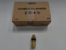 One box of 28 as new Hawke 453UAM20 brass cable glands.