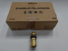 One box of 28 as new Hawke 453UAM20 brass cable glands.