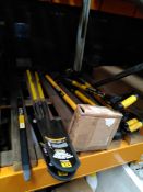 Eight as new Roughneck tools to include shovels, tire lever, fencing mule, tamper square.