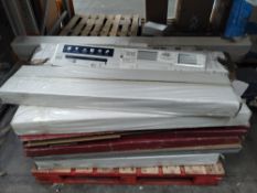 An assortment of wood flooring and related items.