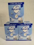 Three Aptamil 1 First Infant Baby milk formula powder from birth 1.2kg big pack (BB - 26/02/2027).