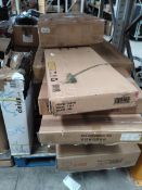 A pallet of assorted flatpack furniture and related.