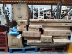 Two pallets of assorted flatpack furniture and related.
