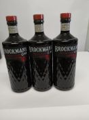 Three Brockmans intensely smooth gin crafted with dark berries 3 x 1L.