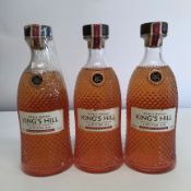 Three King's Hill Rhubarb & Raspberry Scottish gin 3 x 700ml (labels slightly distressed).