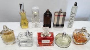Thirty perfumes/testers and related to include Guerlain, Boss, Gucci, Burberry and more! (please not