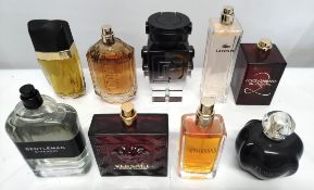 Thirty perfumes/testers and related to include Estee Lauder, Gucci, Givenchy, Boss, Paco Rabanne and