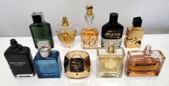 Thirty perfumes/testers and related to include Burberry, Paco Rabanne, Boss, Jimmy Choo, Givenchy an
