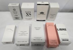 Twenty five boxed perfumes/testers and related to include Estee Lauder, Versace, YSL, Boss and more!