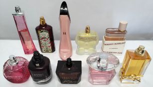 Thirty perfumes/testers and related to include Moschino, Gucci, Jimmy Choo, Burberry and more! (plea