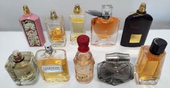 Thirty perfumes/testers and related to include Givenchy, Carolina Herrera, YSL, Gucci and more! (ple