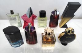 Thirty perfumes/testers and related to include Mugler, Paco Rabanne, Versace, Carolina Herrera and m