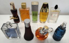 Thirty perfumes/testers and related to include Ted Baker, Chanel, YSL, Estee Lauder, Versace and mor