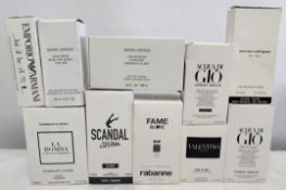 Thirty boxed perfumes/testers and related to include Paco Rabanne, Givenchy, Boss, Valentino and mor