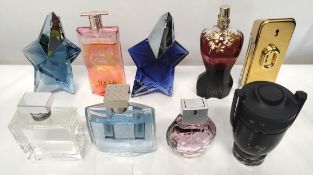 Thirty perfumes/testers and related to include Mugler, Ralph Lauren, Armani, Jean Paul Gaultier and