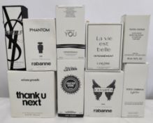 Thirty boxed perfumes/testers and related to include Lancome, Jean Paul Gaultier, Paco Rabanne, Arma