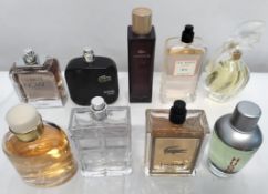 Thirty perfumes/testers and related to include Boss, Lacoste, Ralph Lauren, Nina Ricci and more! (pl