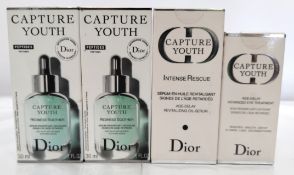Four as new Dior capture youth beauty products - 1 x intense rescue 30ml, 1 x age delay 15ml, 2 x re
