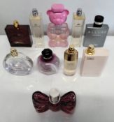 Thirty perfumes/testers and related to include Moschino, Versace, Dior, Estee Lauder, Lacoste and mo