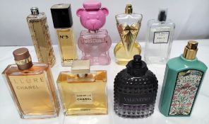 Thirty perfumes/testers and related to include Moschino, Chanel, Valentino, Jean Paul Gaultier and m