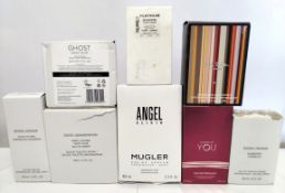 Thirty boxed perfumes/testers and related to include Gucci, Armani, Mugler, Jimmy Choo, Burberry and