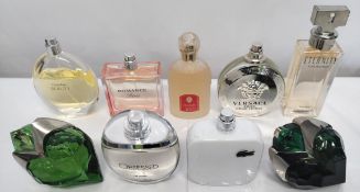 Thirty perfumes/testers and related to include Versace, Jimmy Choo, Mugler, Guerlain and more! (plea