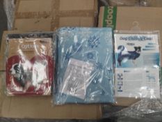 Pallet of assorted pet products including Dog Cooling Mat, Climate Control Coat and more.