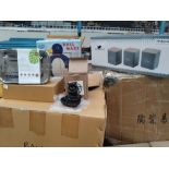 Pallet of assorted products, including Storage Containers, Ball Mazes, Lunchboxes and more.