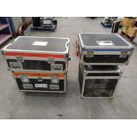Four preowned unbranded flight cases. 1 x lockable with wheels (82 x 59 x 44cms), 1 x lockable with