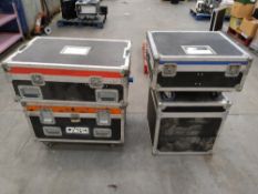 Four preowned unbranded flight cases. 1 x lockable with wheels (82 x 59 x 44cms), 1 x lockable with
