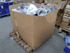 A pallet of assorted corporate stock including clothing, accessories and related.