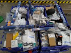 Ten crates of assorted goods including commercial, industrial, homeware and related (over 18s only)